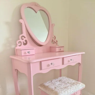 The Range Pink Dressing Table with Stool and Adjustable Mirror Vanity  - Pink