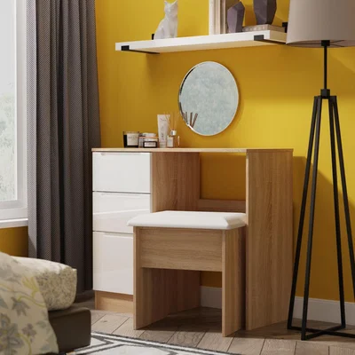 The Range Milan Ready Assembled 3 Drawer Vanity - White Gloss & Bardolino Oak
