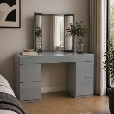 The Range Liberty 6 Drawer Dressing Table With Mirror Grey Glass - Grey