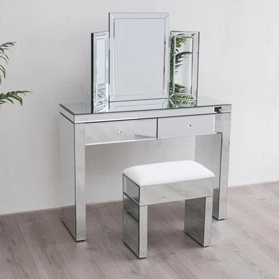 The Range Mirrored Dressing Table Set - Silver / Dresser only