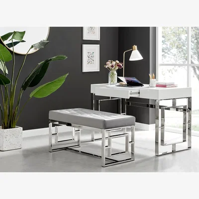 The Range Cambridge Velvet and Chrome Dressing Table and Stool Set - Grey