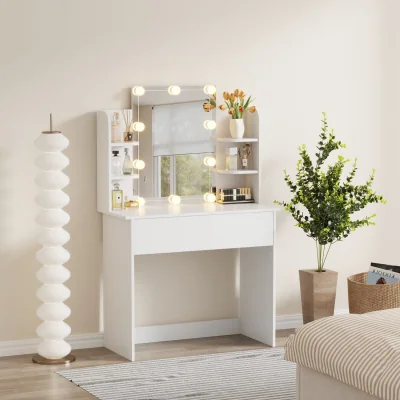 The Range WestWood Dressing Table Vanity Desk LED Mirror Large Drawer Table Side Shelves - White