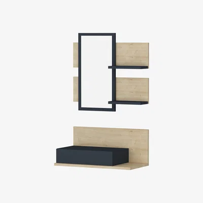 The Range Alloro Dresuar with Drawer and Mirror - Anthracite & Sapphire Oak / PVC Particle Board Plastic Metal Melamine