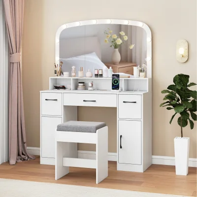 The Range Wide Dressing Table with Stool - White