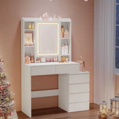 The Range Modern Dressing Table with Mirror and LED Lights - White