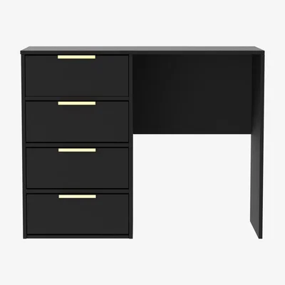 The Range Diego Ready Assembled (Gold Sleigh Legs) 4 Drawer Vanity - Black Matt