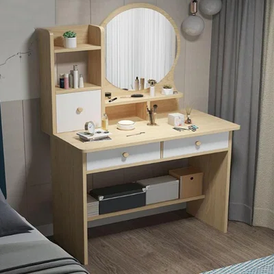 The Range Wooden White Oak Colour Vanity Dressing Table With Mirror - White Oak