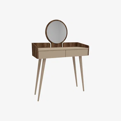 The Range Burim Makeup Vanity Table with Mirror - Light Walnut - Beige / Glass Melamine Metal Particle Board Plastic PVC