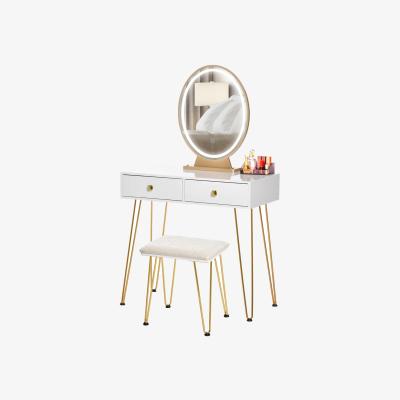 The Range 2 Drawer LED Dressing Table with Mirror with Stool - White