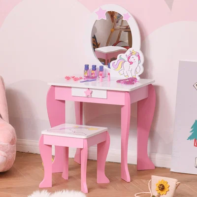 The Range Kids Dressing Table with Mirror and Stool - Pink