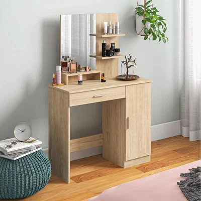 The Range HOMCOM Dresssing Table with Mirror and Storage - Natural