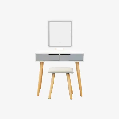 The Range Vanity Dressing Table Set with Rectangle LED Light Mirror (Grey) - Grey