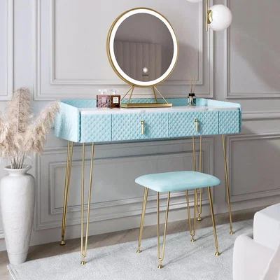 The Range Tokyo Glow Velvet Dressing Table with LED Mirror - Baby Blue