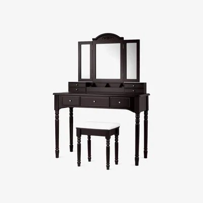 The Range Costway Makeup Vanity Table Set-Brown - Brown