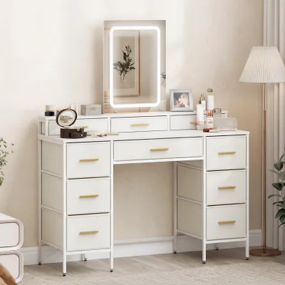 The Range HOMCOM Dressing Table with LED Lighting Mirror and 10 Drawers - White