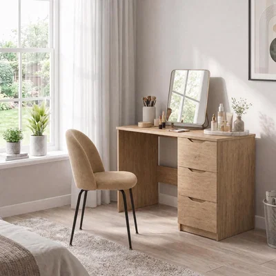 The Range FWStyle Luno Oak 3 Drawer Dressing Table Vanity Makeup Desk - Oak