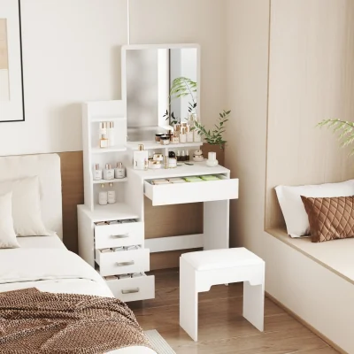 The Range Arlo White Dressing Table with 3 Drawer Unit, Mirror and Stool - White
