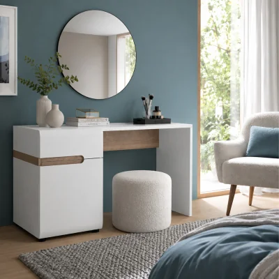The Range Chelsea Bedroom Desk/Dressing Table in White with a Truffle Oak Trim - White & Truffle Oak