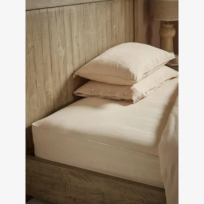 Cox and Cox Cotton King Fitted Sheet- Flax