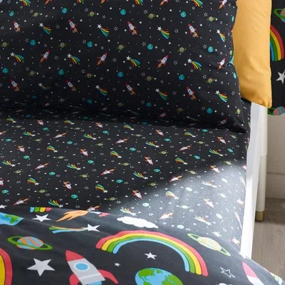 Dunelm Catherine Lansfield Rainbow Rockets Fitted Bed Sheet