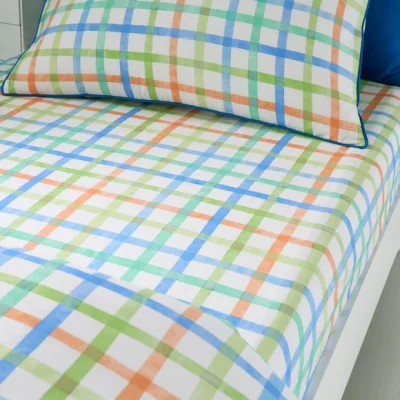 Dunelm Blue Multi Check Cotton Fitted Sheet