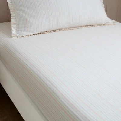 Dunelm Stripe Seersucker Cotton Fitted Bed Sheet