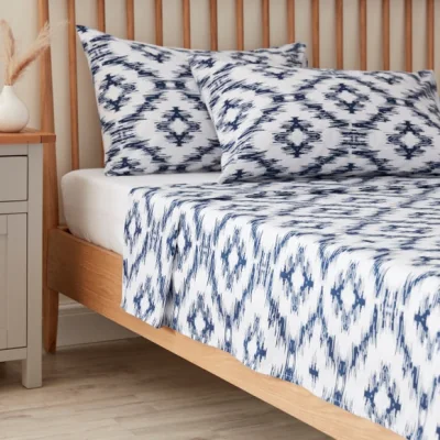 Dunelm Zeta Mosaic Bed Sheet Navy Blue/White