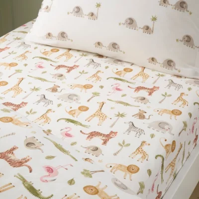 Dunelm Set of 2 Little Wild Ones 100% Cotton Fitted Sheets