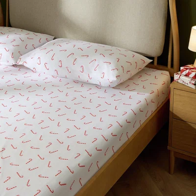 Habitat Argos Home Candy Cane Print Fitted Sheet - Double