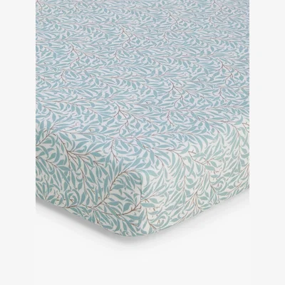 John Lewis Morris & Co. Brer Rabbit Leaf Print Fitted Sheet, Blue, Cotbed (140 x 70cm)