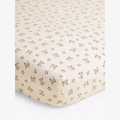 John Lewis Morris & Co. Mid Floral Fitted Sheet, Beige, Cotbed (140 x 70cm)
