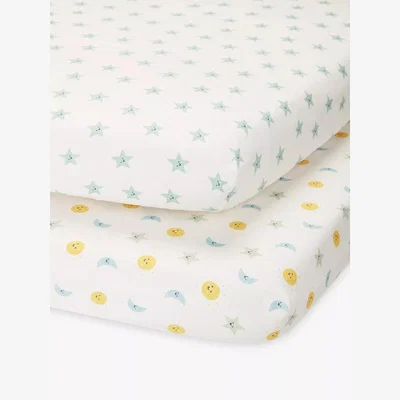 John Lewis John Lewis ANYDAY Night & Day Print Cotton Infant Fitted Sheet, Pack of 2, Cot (120 x 60cm)