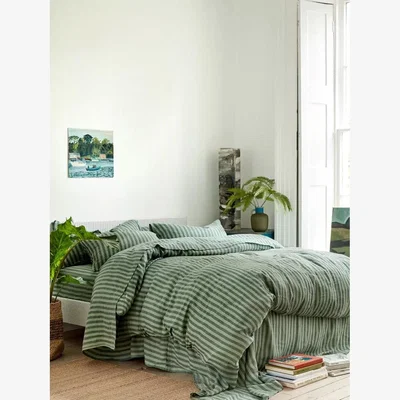 John Lewis Piglet in Bed Pembroke Stripe Linen Blend Flat Sheet
