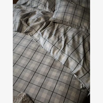 John Lewis Piglet in Bed Brushed Cotton Check Flat Sheet, Fern Green