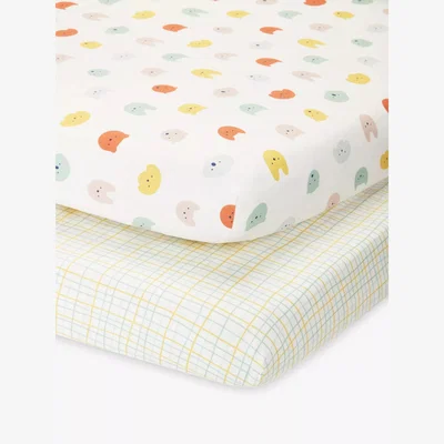 John Lewis John Lewis ANYDAY Happy Faces Print Cotton Infant Fitted Sheet, Pack of 2