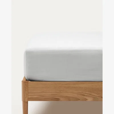 Kave Home Teia 100% cotton percale fitted bed sheet 180 thread count in white, 150 x 200 cm