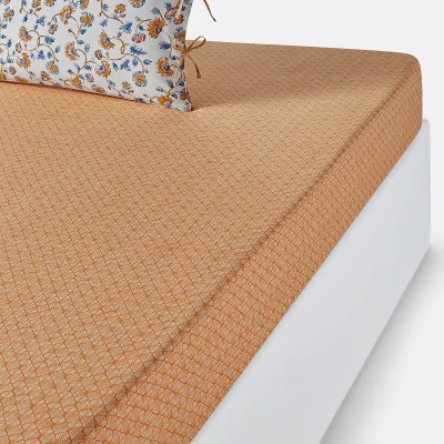 La Redoute Indian Flower Floral 100% Washed Cotton Fitted Sheet