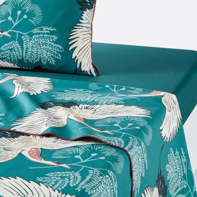 La Redoute Grues Blue Patterned Percale Flat Sheet