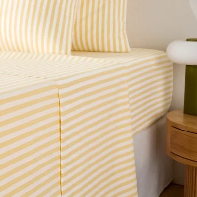La Redoute Soizic Yellow Striped Cotton Yarn-Dyed Flat Sheet