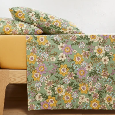 La Redoute Rosemary Green Cotton & Washed Linen Flat Sheet