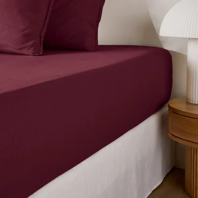 La Redoute Kumco Plain Washed Cotton Fitted Sheet, 30cm Flap