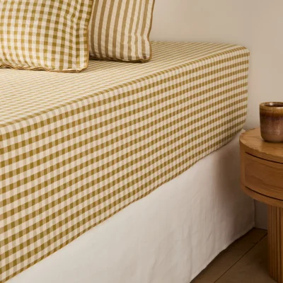 La Redoute Cottage Absinthe Cotton Seersucker Fitted Sheet Mattress Depth 30cm