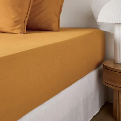 La Redoute Noria Plain Washed Cotton Fitted Sheet with 30cm Flap