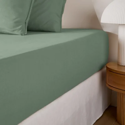 La Redoute Kumco Plain Washed Cotton Fitted Sheet, 30cm Flap
