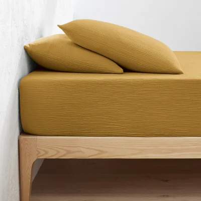 La Redoute Kumla Plain Cotton Muslin Fitted Sheet with 30cm Flap
