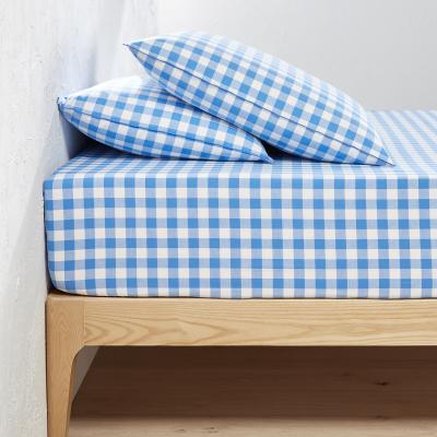 La Redoute Veldi Blue Gingham 30cm High 100% Cotton Fitted Sheet