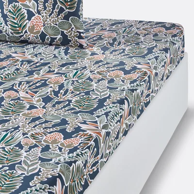 La Redoute Aquajungle Foliage Cotton Percale 200 Thread Count Fitted Sheet