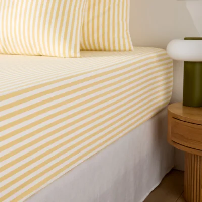 La Redoute Soizic Yellow Striped Cotton Yarn-Dyed Fitted Sheet with 30cm Flap