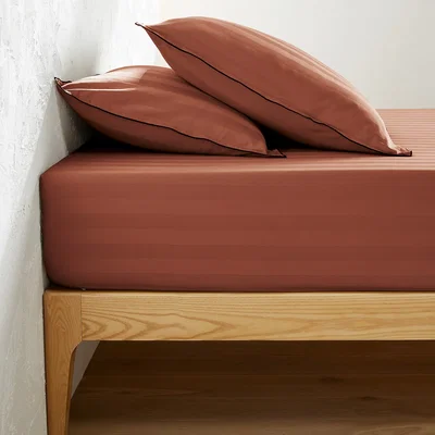 La Redoute Victor Striped Washed Cotton Satin 300 Thread Count Fitted Sheet