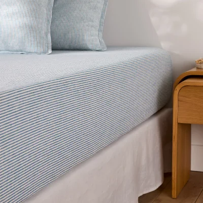 La Redoute Limona Striped Washed Linen Fitted Sheet with 30cm Flap